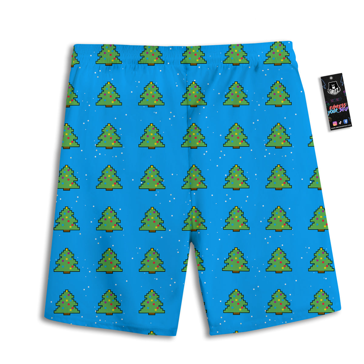 Christmas Tree 8-Bit Pixel Print Pattern Men's Athletic Shorts