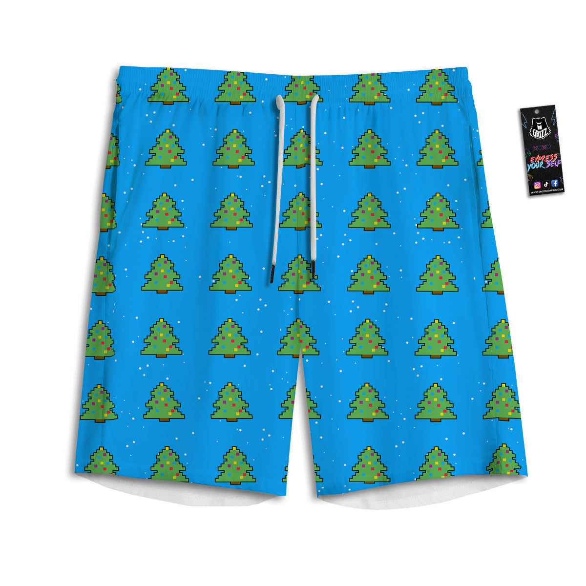 Christmas Tree 8-Bit Pixel Print Pattern Men's Athletic Shorts