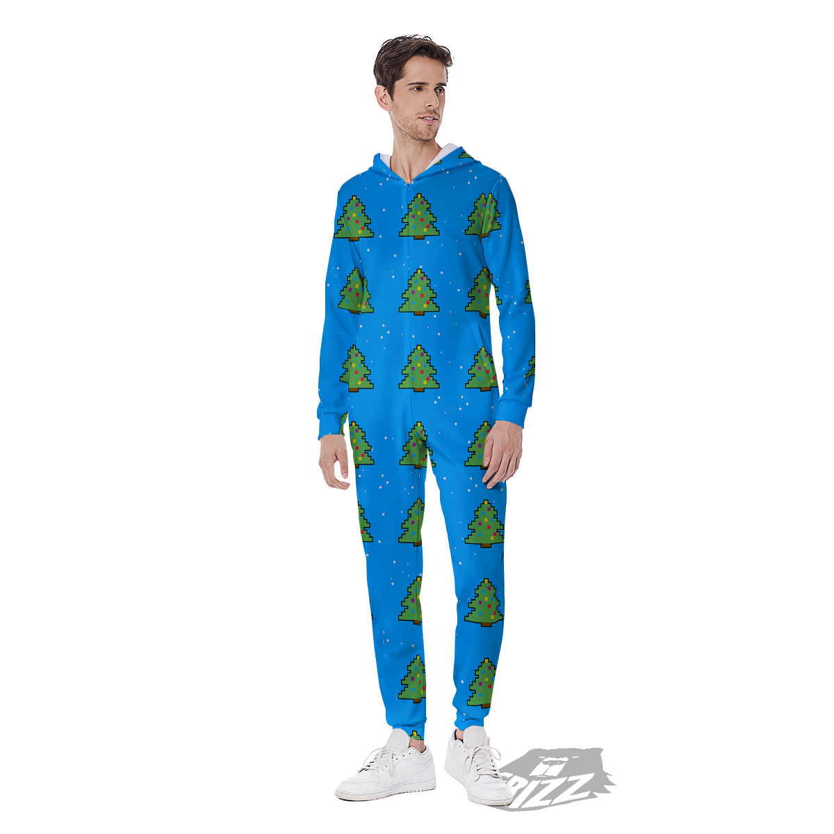 Christmas Tree 8-Bit Pixel Print Pattern Men's Jumpsuit-grizzshop