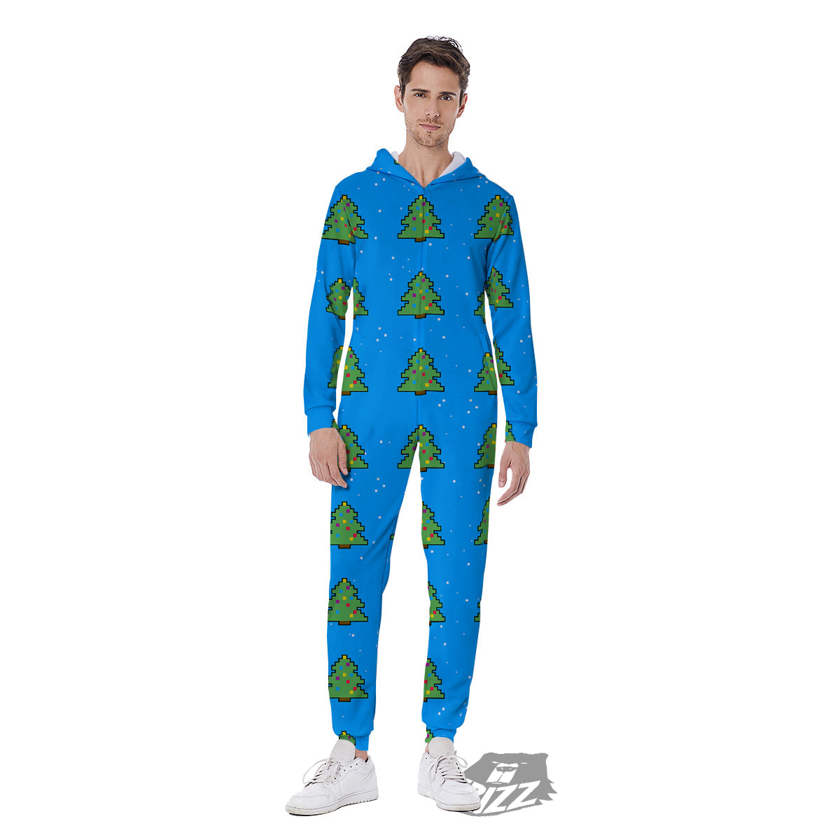 Christmas Tree 8-Bit Pixel Print Pattern Men's Jumpsuit-grizzshop