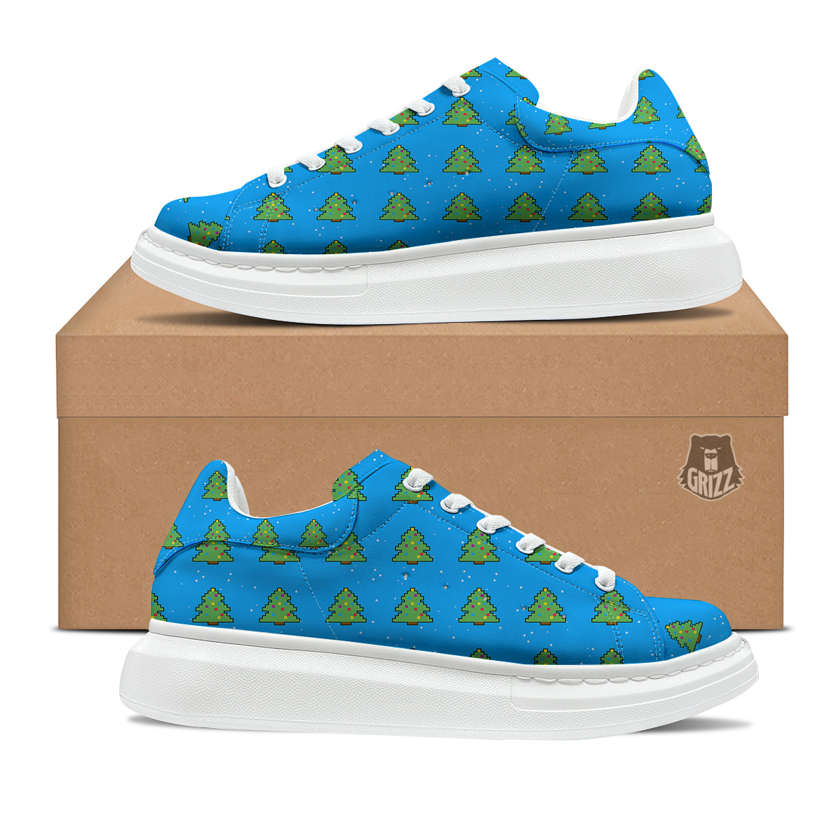 Christmas Tree 8-Bit Pixel Print Pattern Platform Shoes-grizzshop