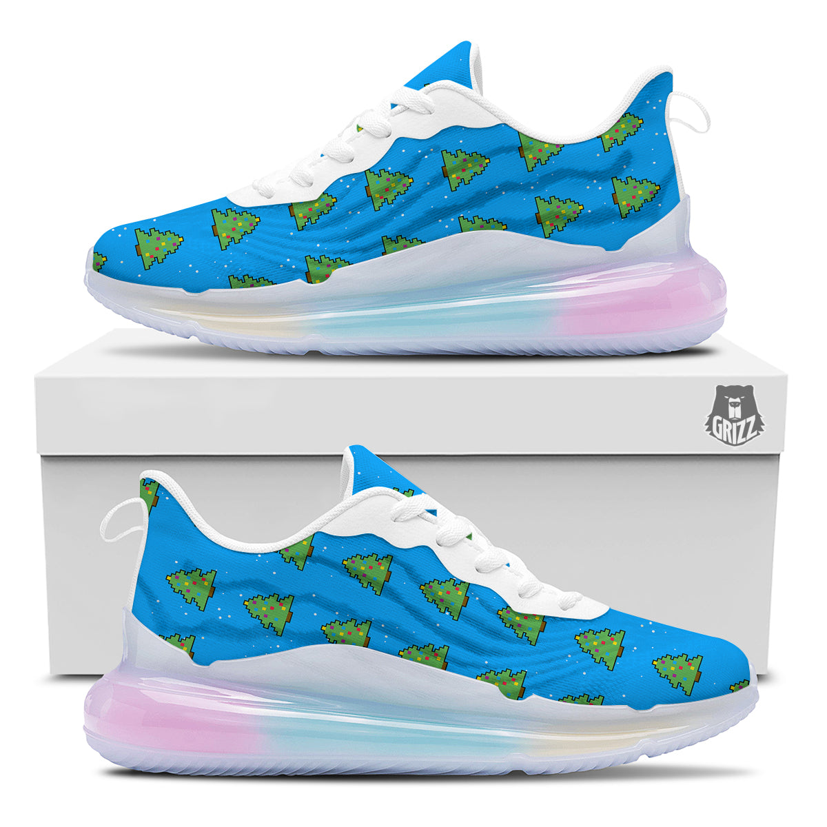 Christmas Tree 8-Bit Pixel Print Pattern Running Sneakers-grizzshop