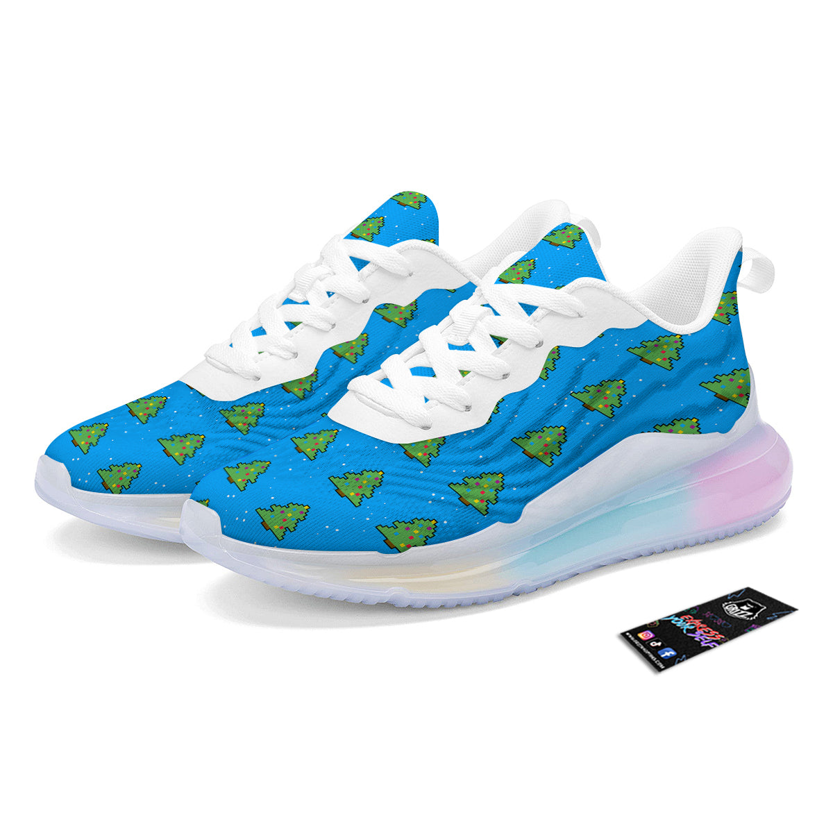 Christmas Tree 8-Bit Pixel Print Pattern Running Sneakers-grizzshop