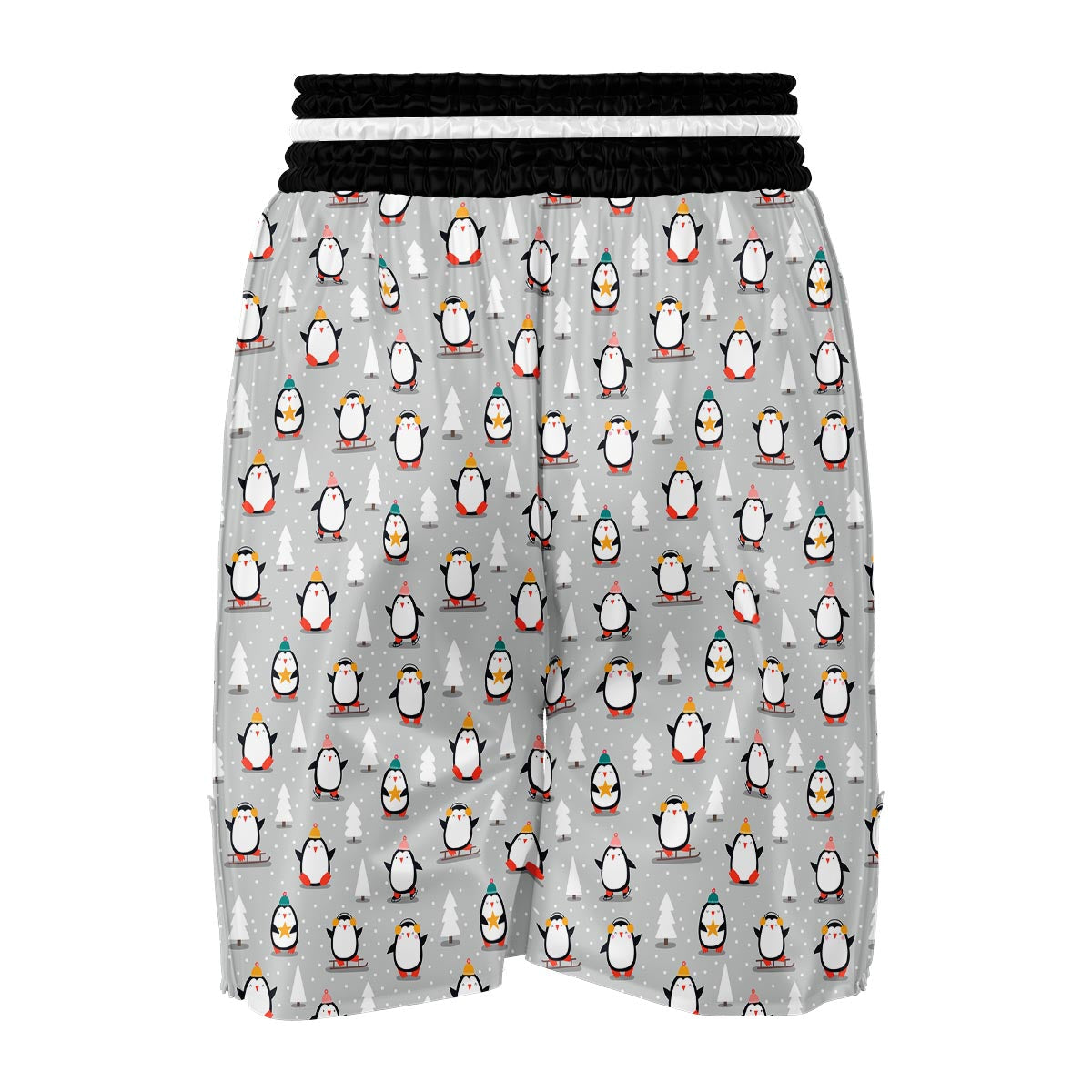 Christmas Tree Penguin Pattern Print Boxing Shorts-grizzshop