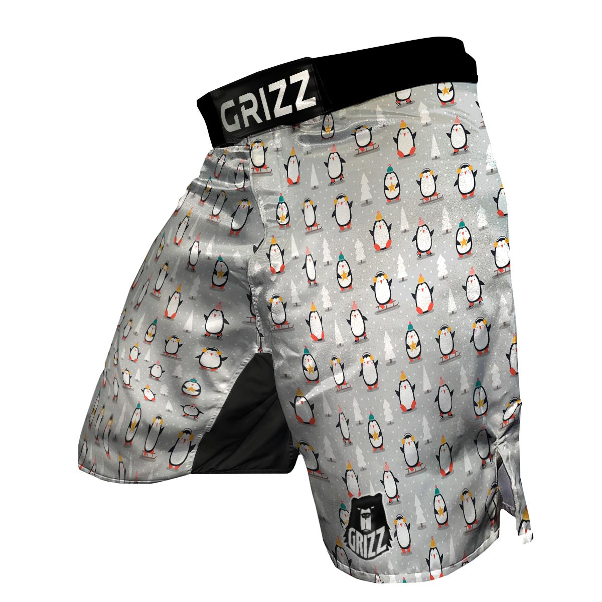 Christmas Tree Penguin Pattern Print MMA Shorts-grizzshop