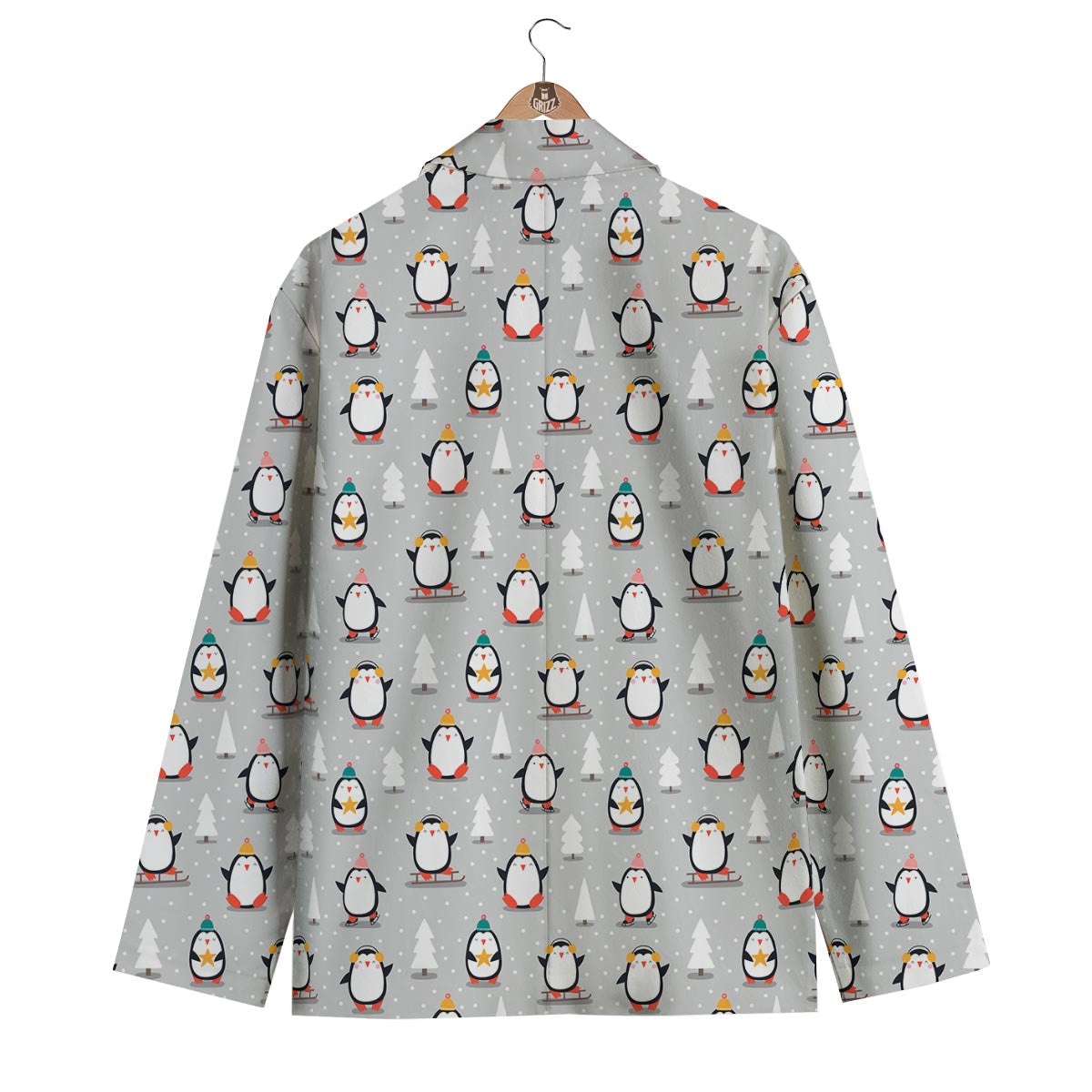 Christmas Tree Penguin Pattern Print Men's Blazer-grizzshop