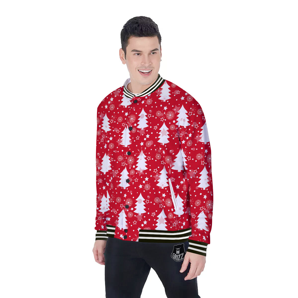 Christmas Tree Polka Dot Print Pattern Baseball Jacket-grizzshop