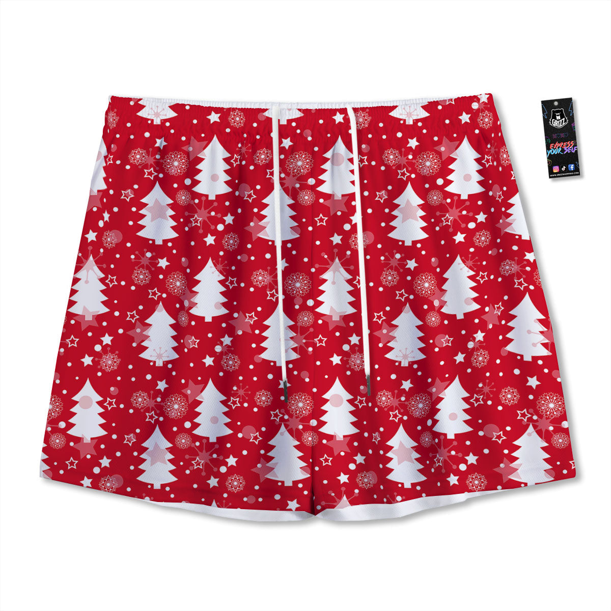 Christmas Tree Polka Dot Print Pattern Mesh Shorts
