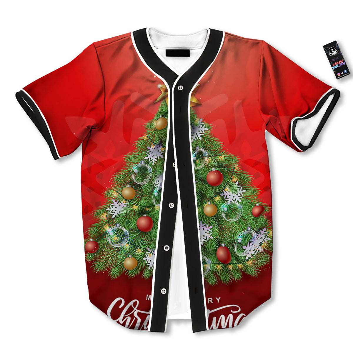 Christmas Tree Print Baseball Jersey-grizzshop