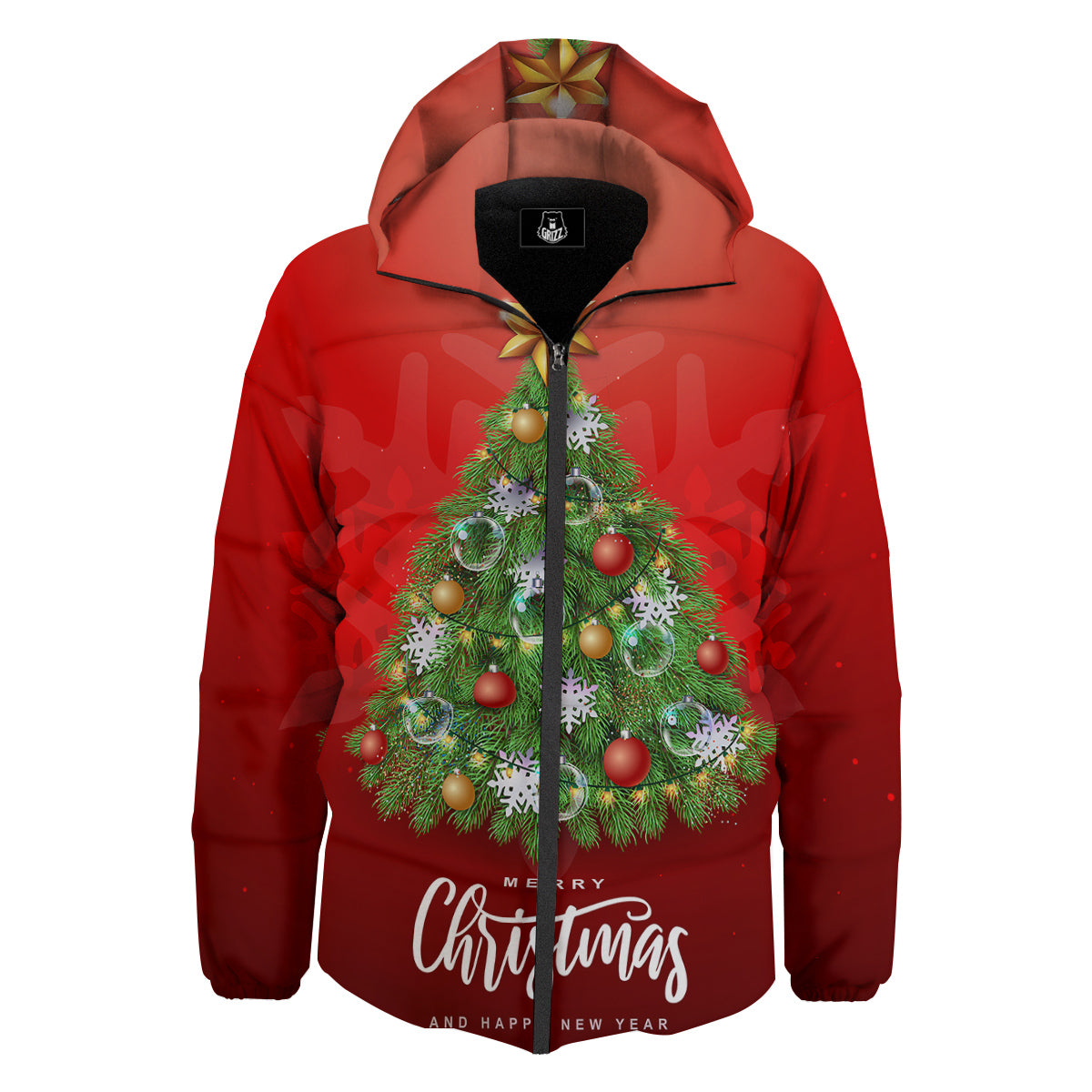 Christmas Tree Print Down Jacket-grizzshop