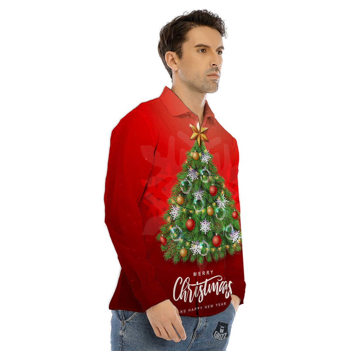 Christmas Tree Print Men's Dress Shirts-grizzshop