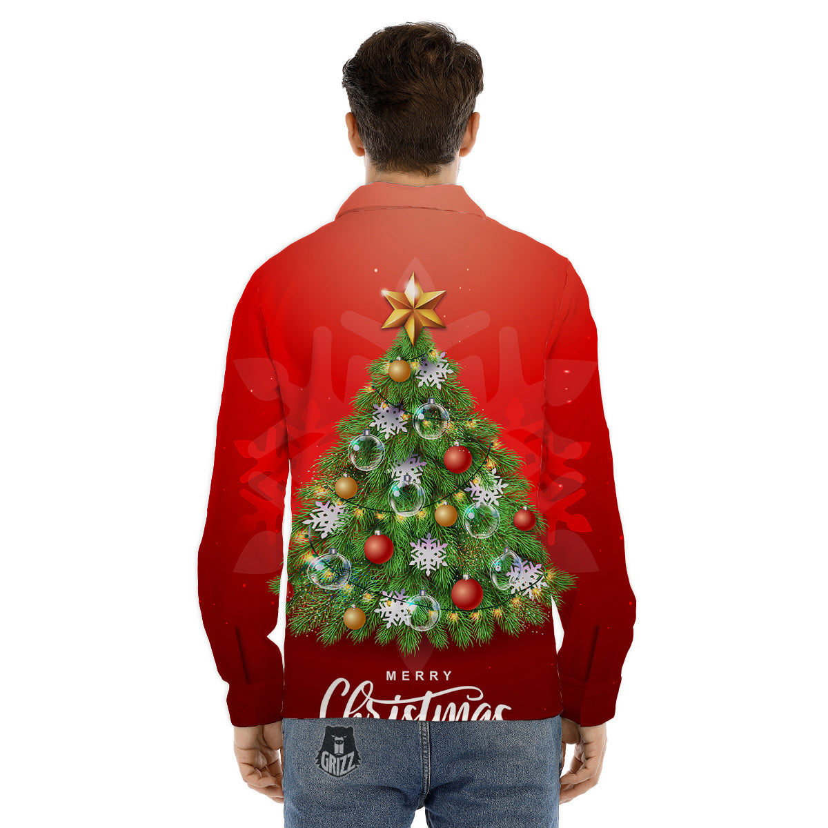 Christmas Tree Print Men's Dress Shirts-grizzshop