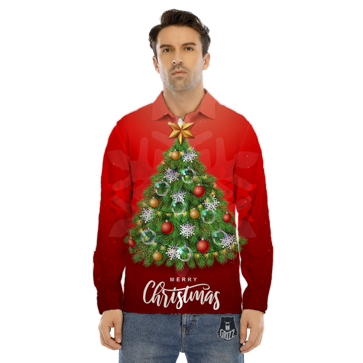 Christmas Tree Print Men's Dress Shirts-grizzshop