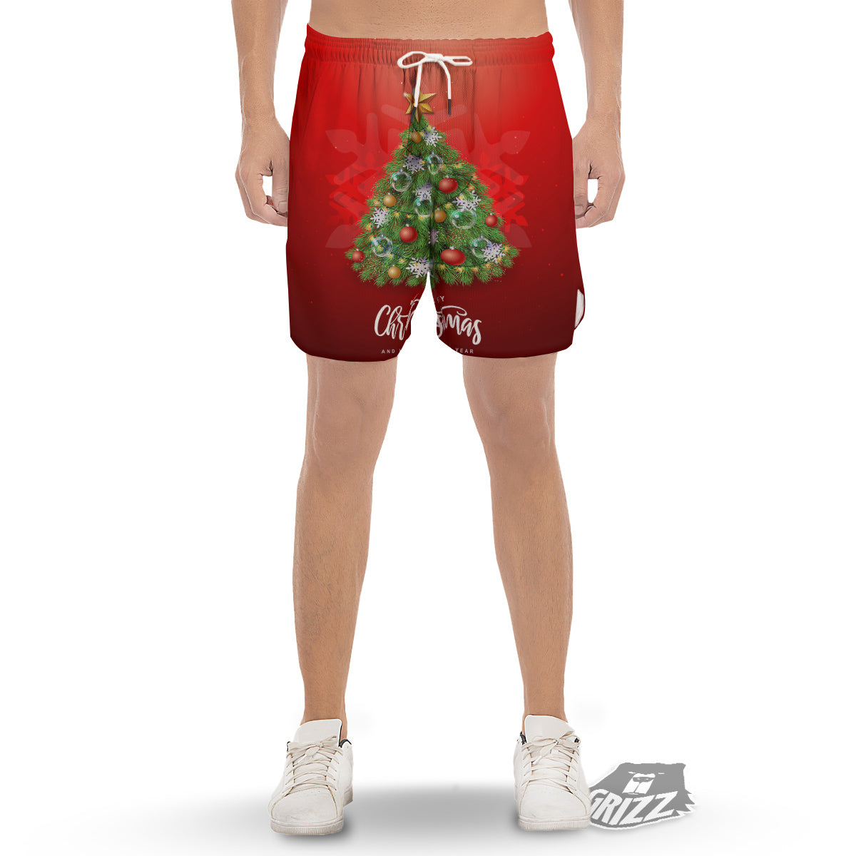 Christmas Tree Print Men's Gym Shorts-grizzshop