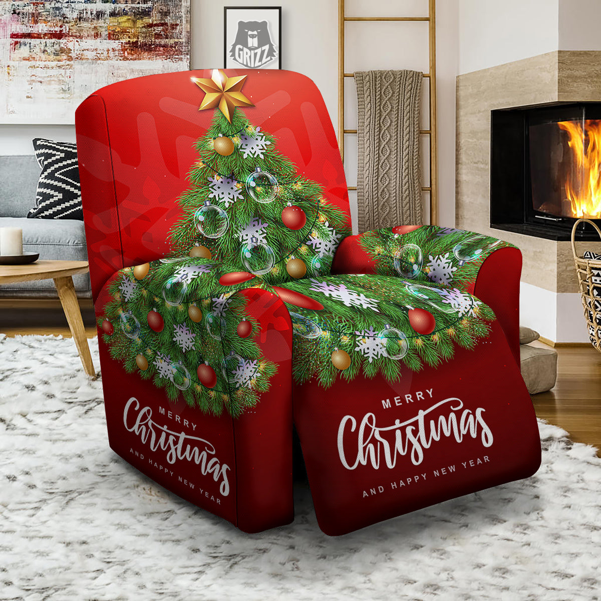 Christmas Tree Print Recliner Slipcover-grizzshop