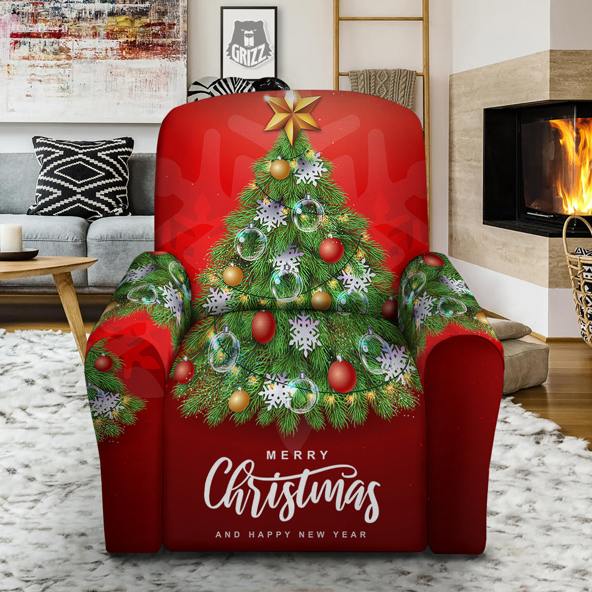 Christmas Tree Print Recliner Slipcover-grizzshop