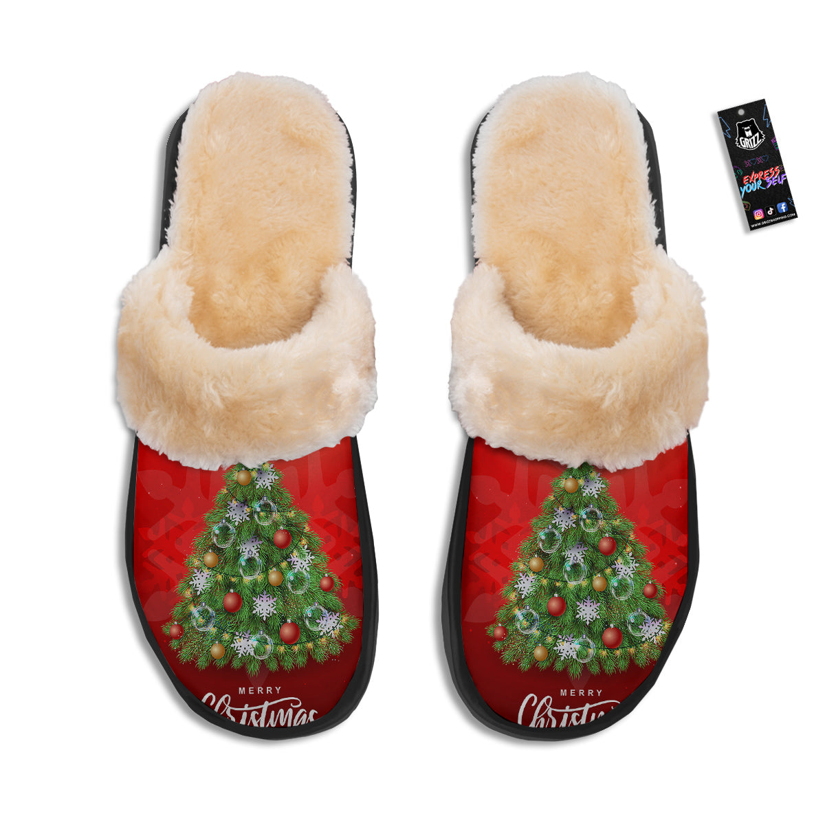 Christmas Tree Print Slippers-grizzshop
