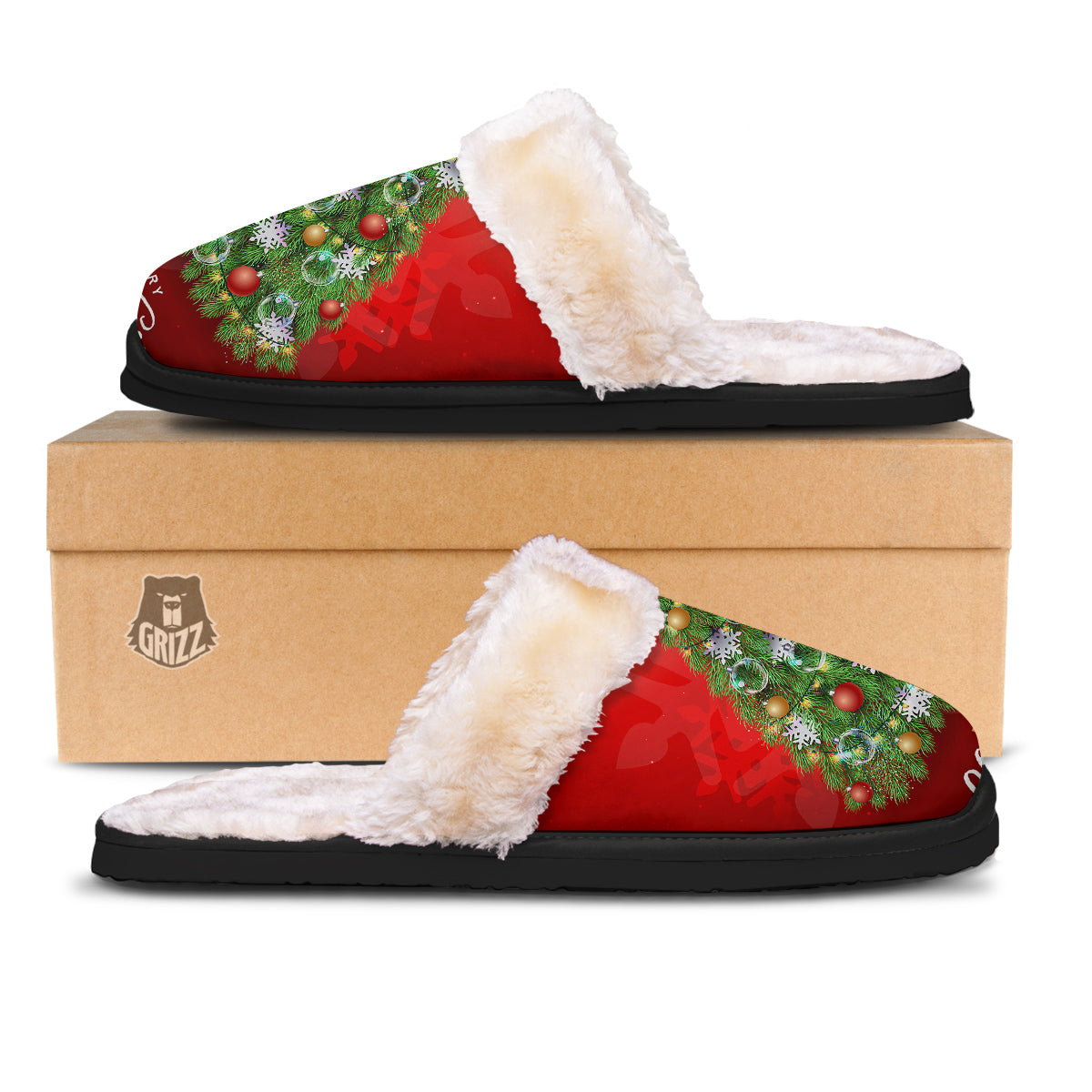 Christmas Tree Print Slippers-grizzshop