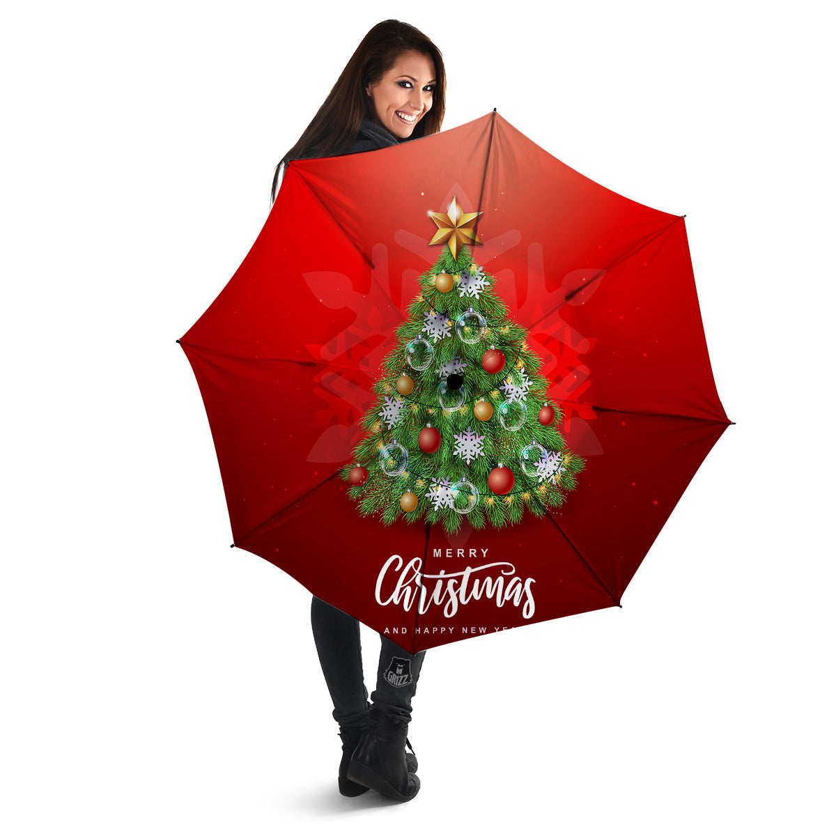 Christmas Tree Print Umbrella-grizzshop