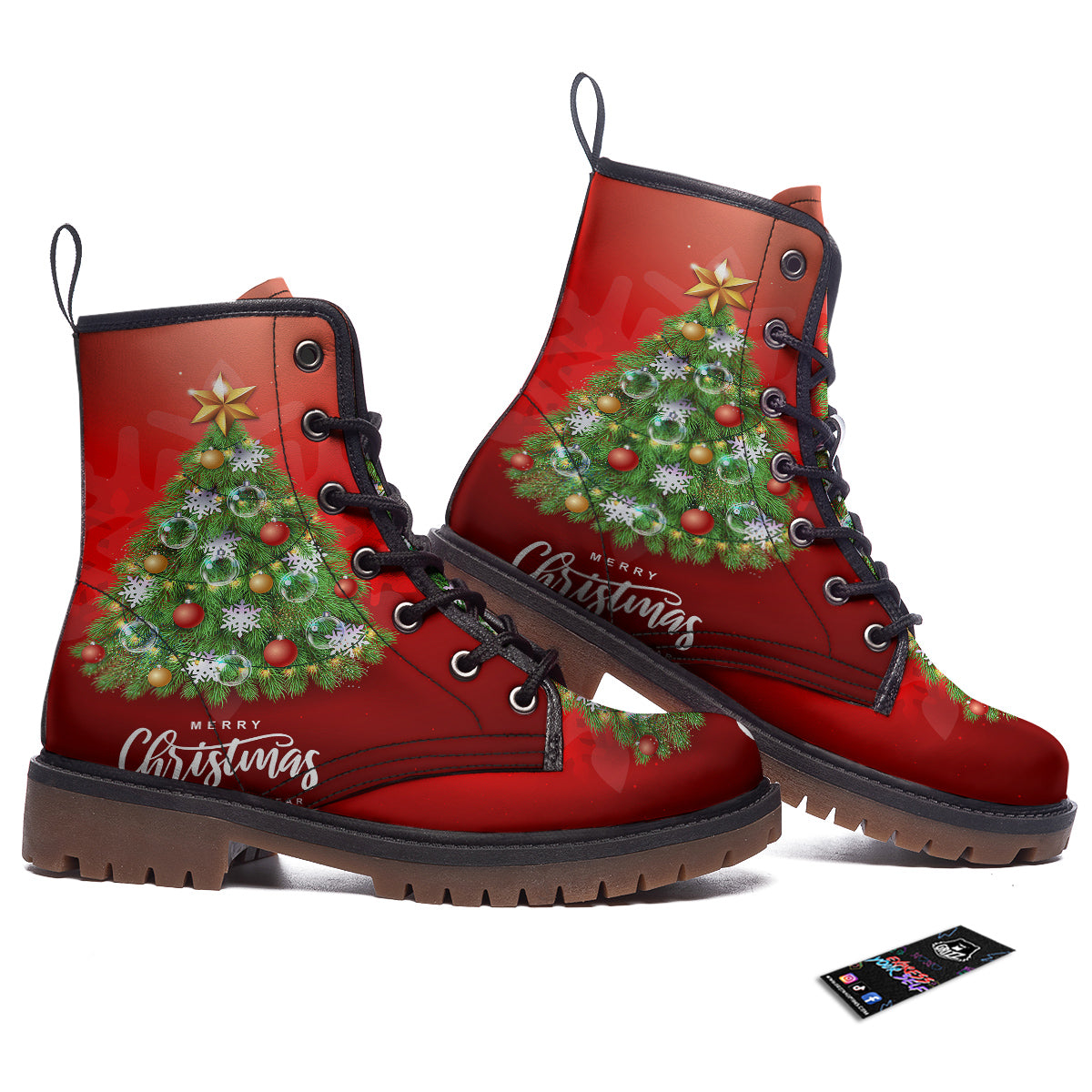 Christmas Tree Print Work Boots-grizzshop