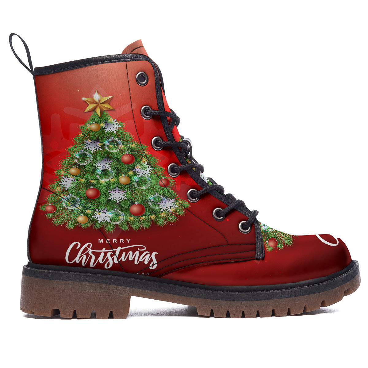 Christmas Tree Print Work Boots-grizzshop