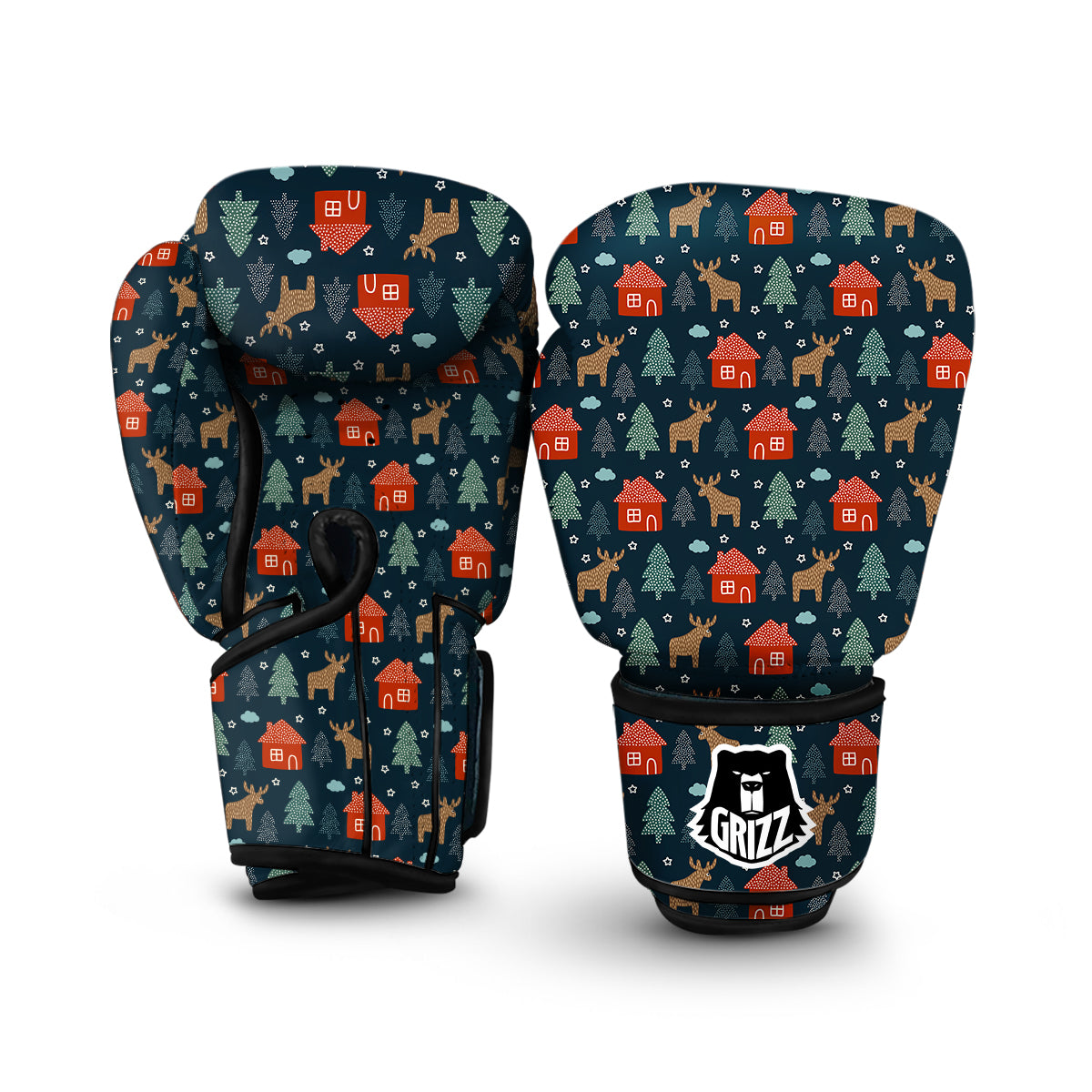 Christmas Tree Reindeer Pattern Print Boxing Gloves-grizzshop