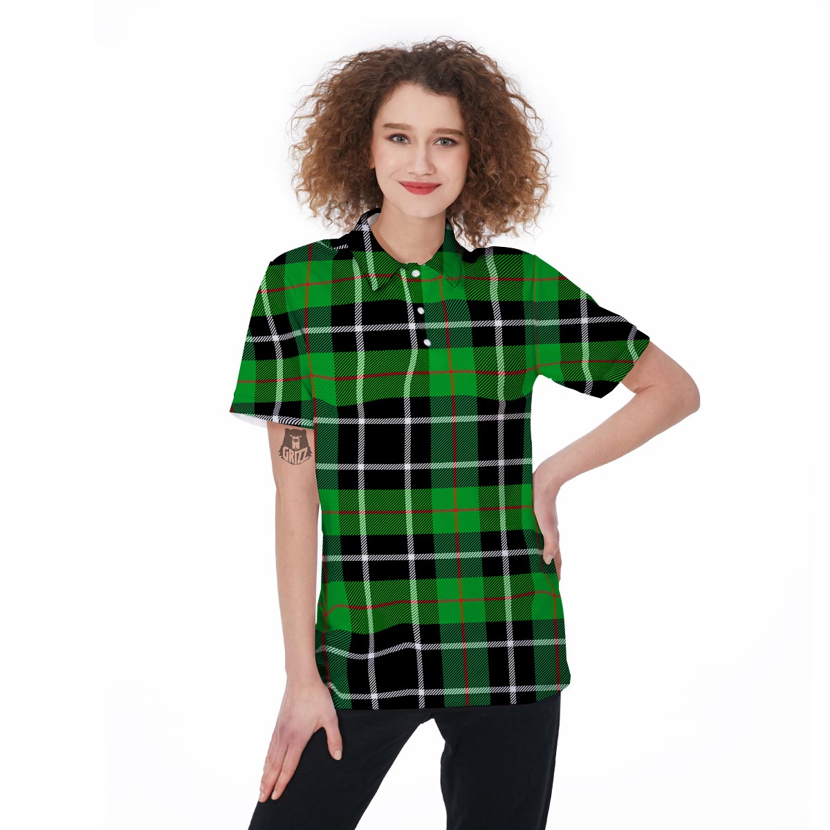 Christmas Tartan Green Plaid Scottish Women's Golf Shirts-grizzshop