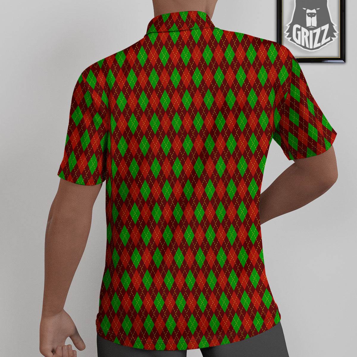 Christmas Argyle Red And Green Print Untucked Shirts-grizzshop