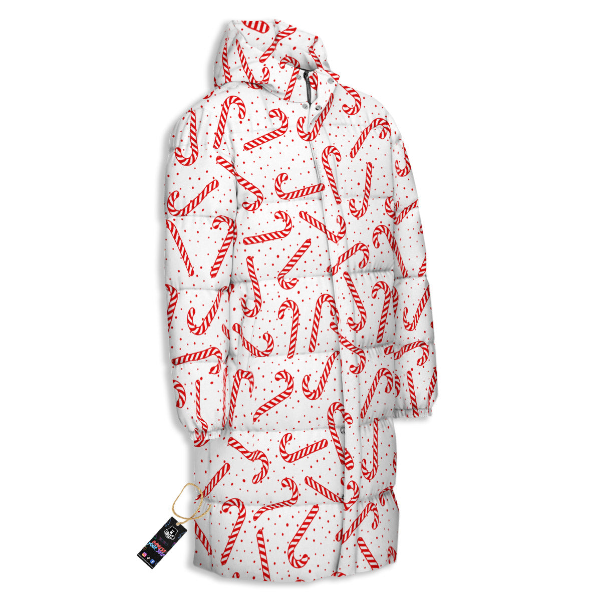 Christmas Candy Print Pattern Long Down Jacket