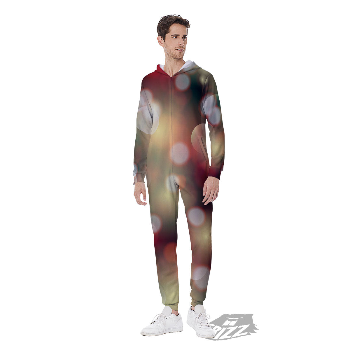 Christmas Defocused Lights Print Men's Jumpsuit-grizzshop