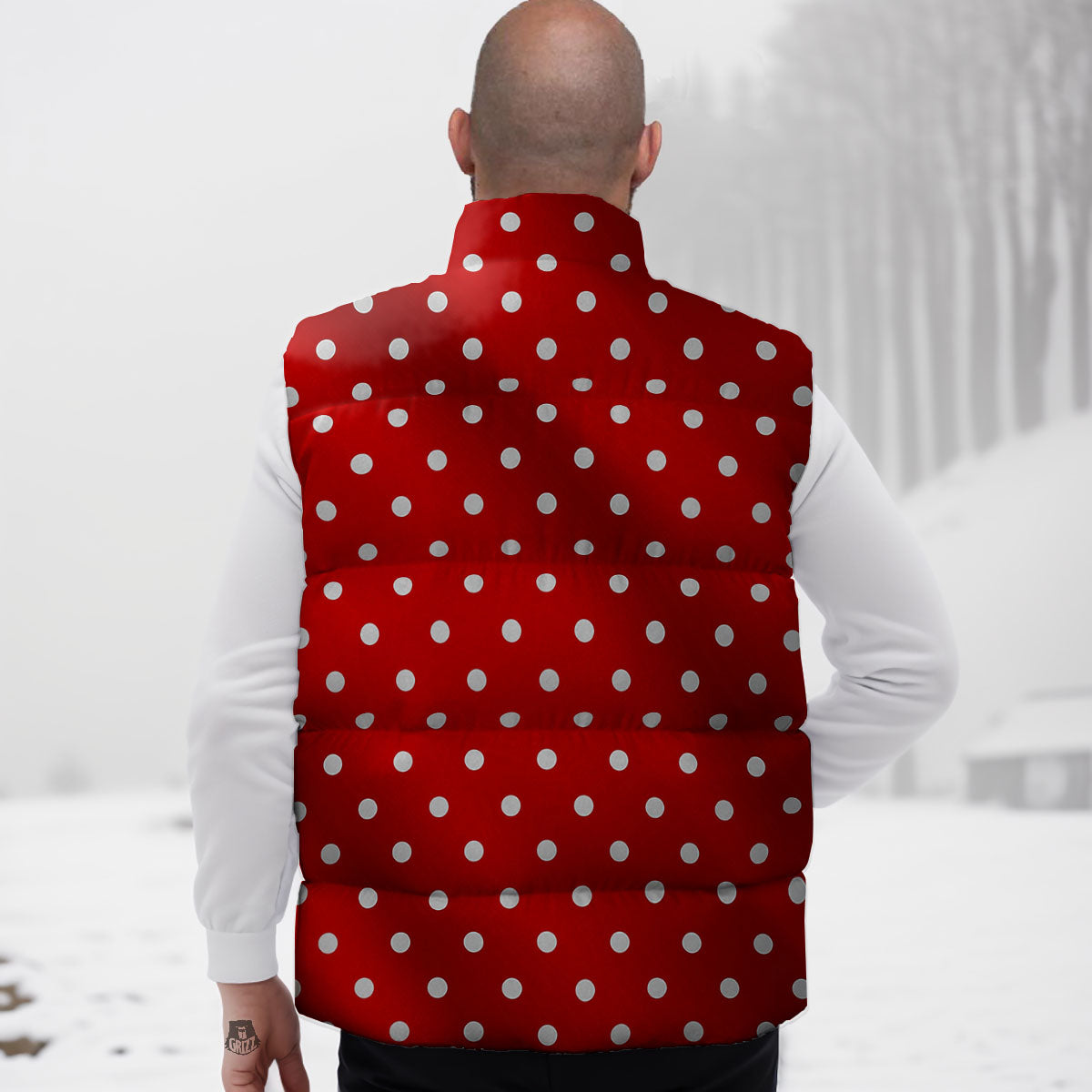 Christmas Dots White And Red Print Down Vest