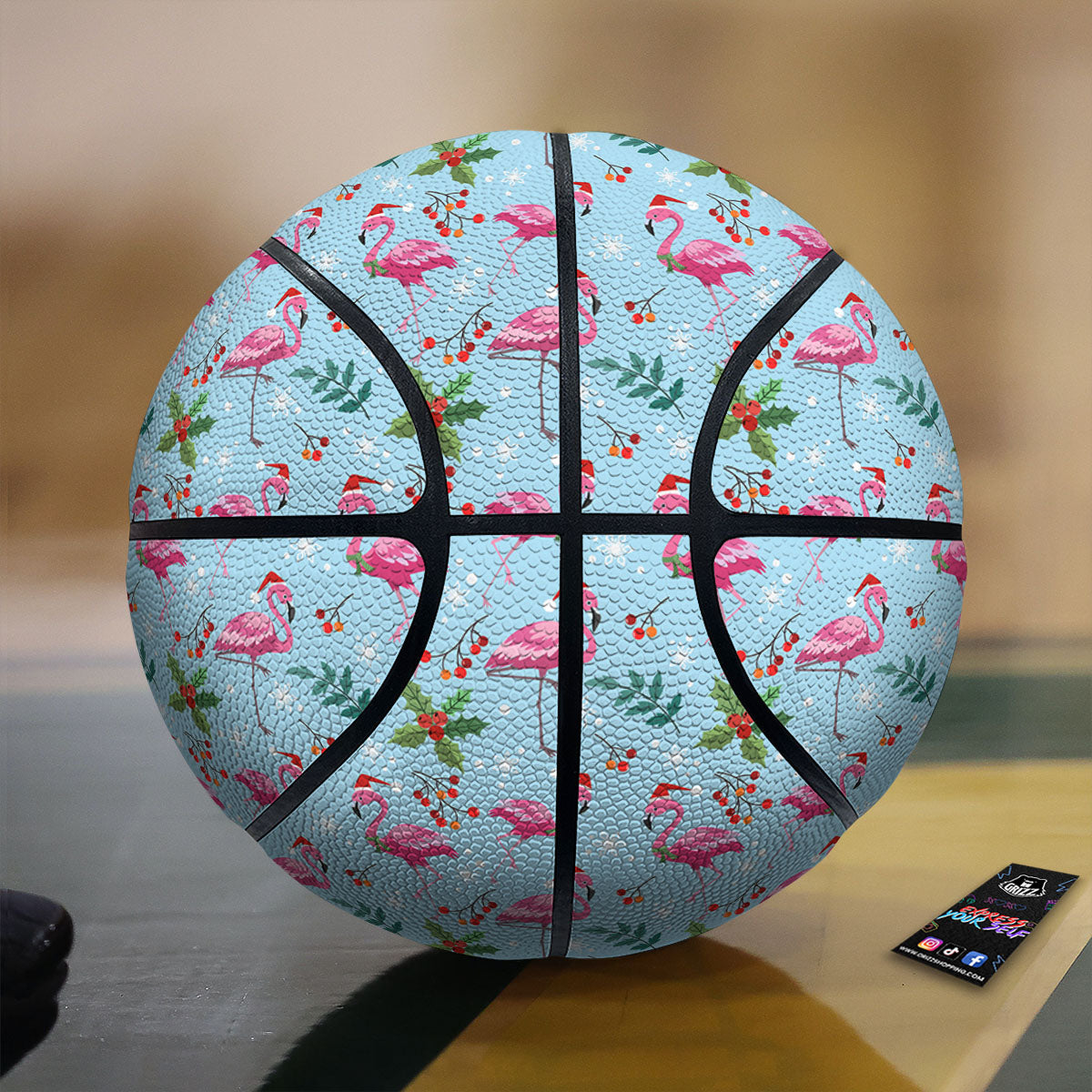 Christmas Flamingo Pink Print Pattern Basketball