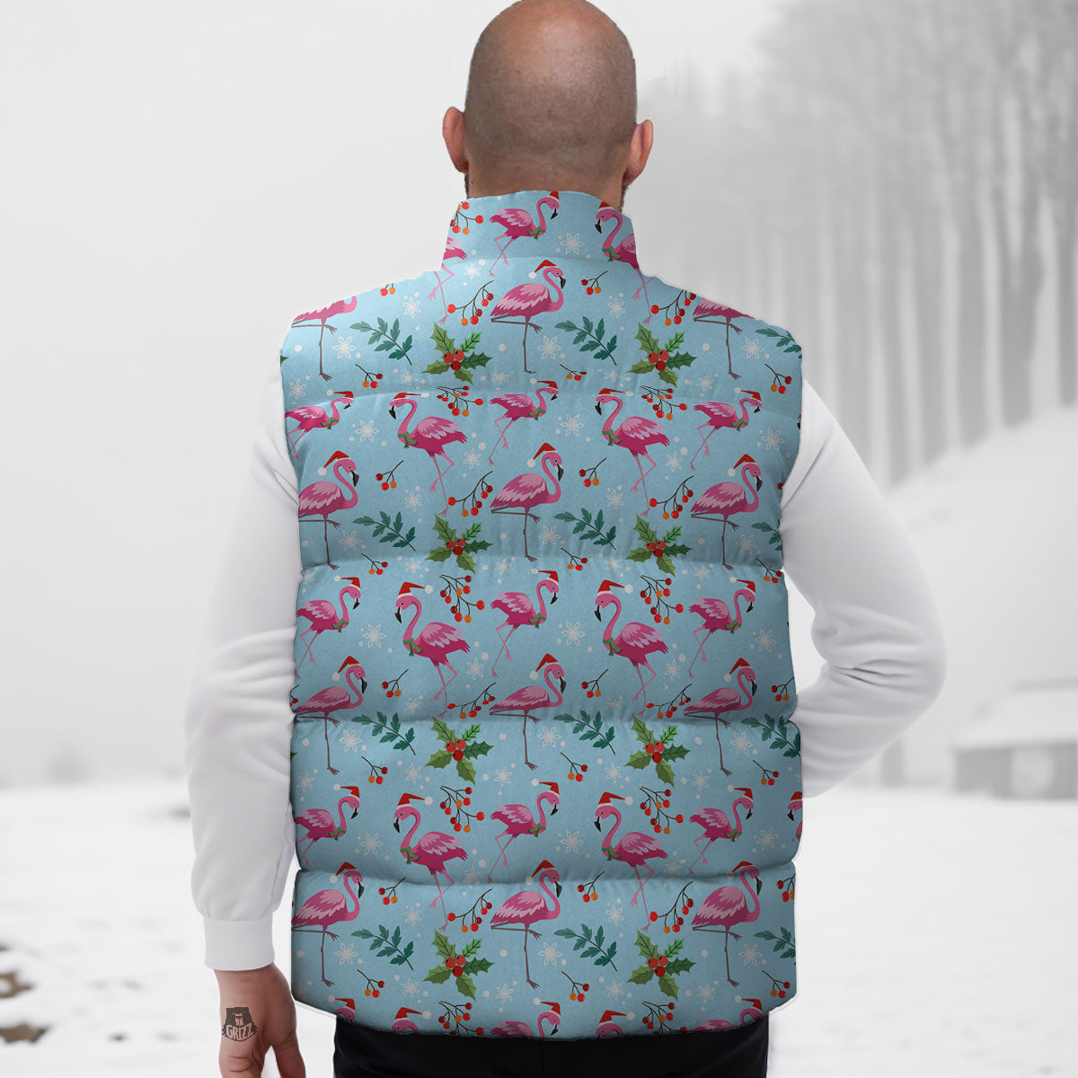 Christmas Flamingo Pink Print Pattern Down Vest