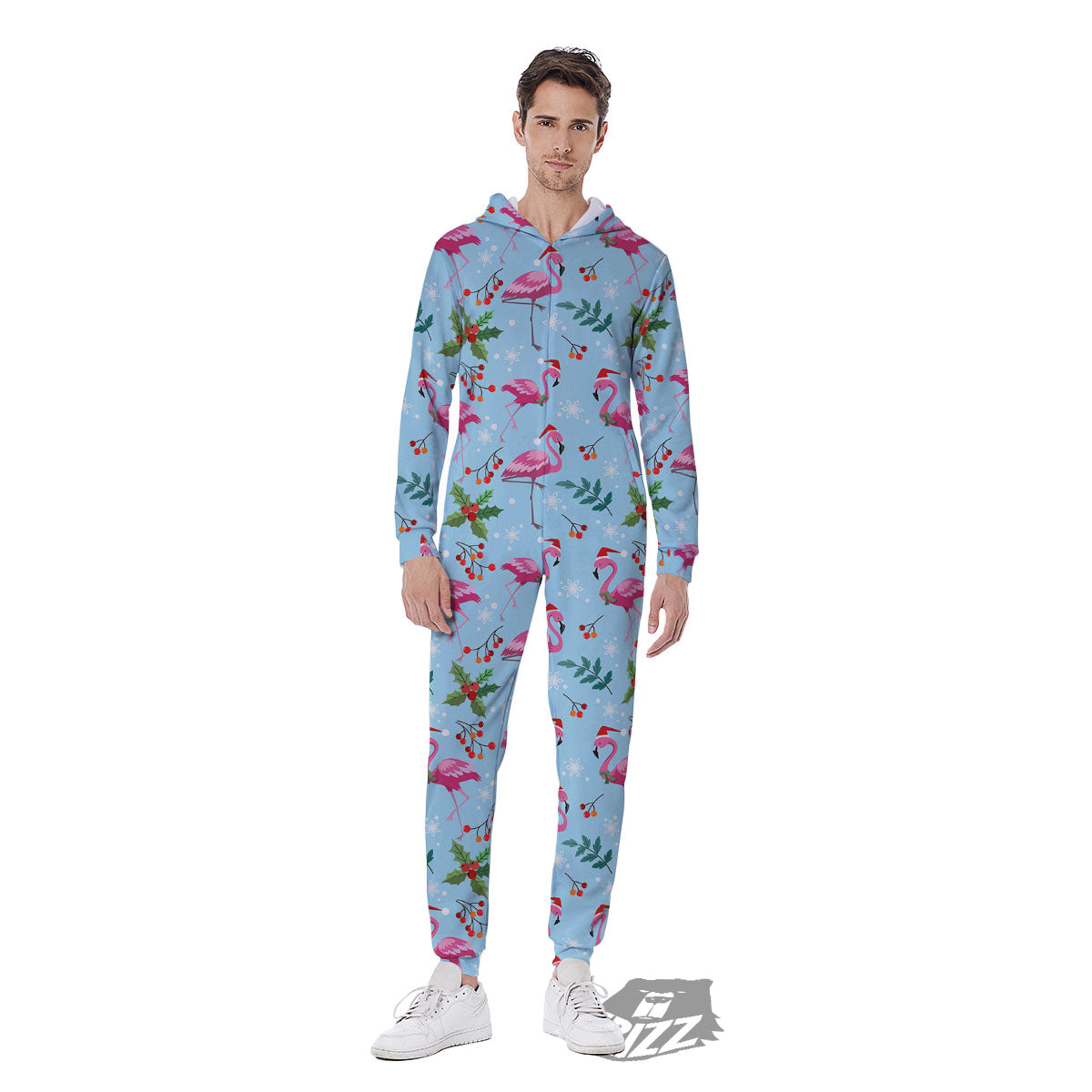 Christmas Flamingo Pink Print Pattern Men's Jumpsuit-grizzshop