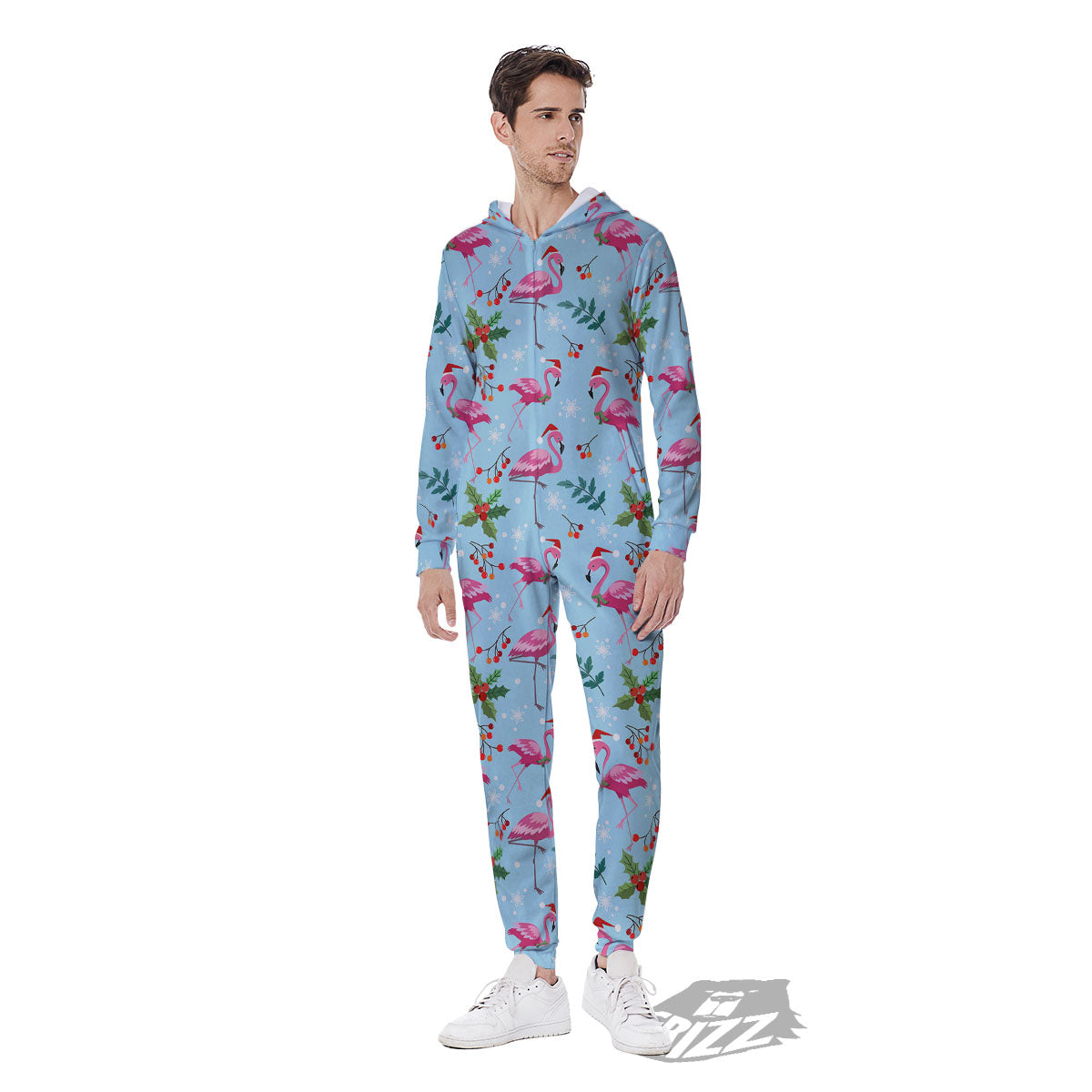 Christmas Flamingo Pink Print Pattern Men's Jumpsuit-grizzshop