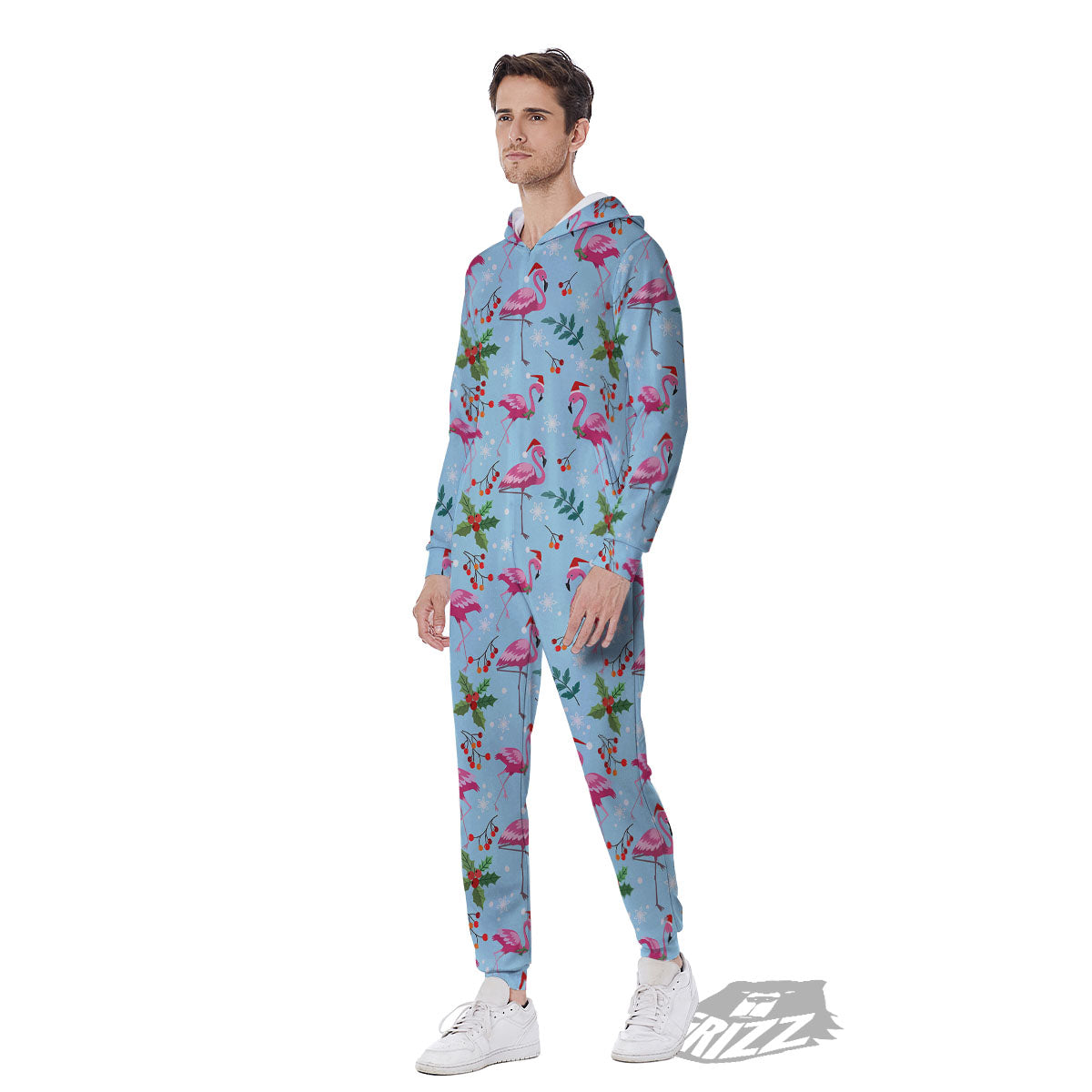 Christmas Flamingo Pink Print Pattern Men's Jumpsuit-grizzshop