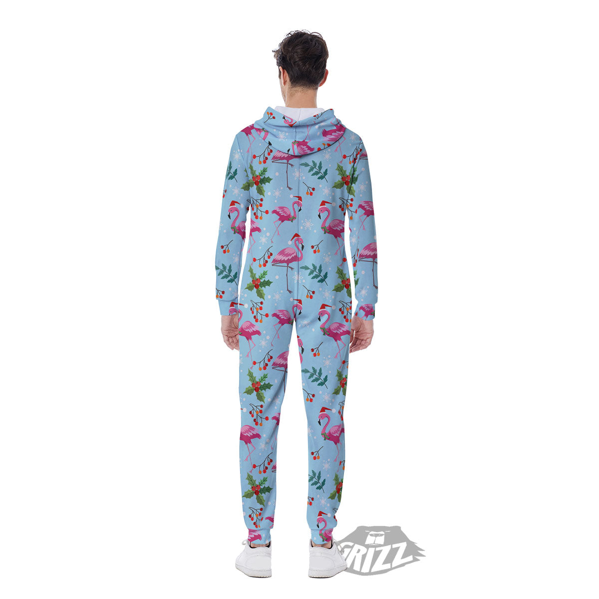 Christmas Flamingo Pink Print Pattern Men's Jumpsuit-grizzshop