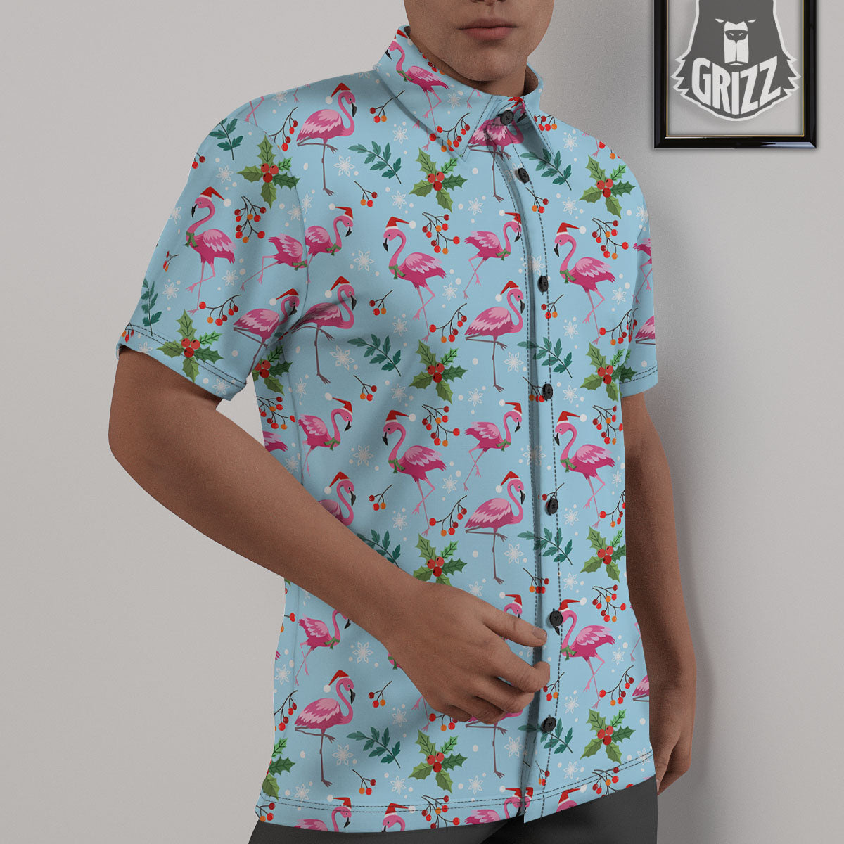 Christmas Flamingo Pink Print Pattern Untucked Shirts-grizzshop