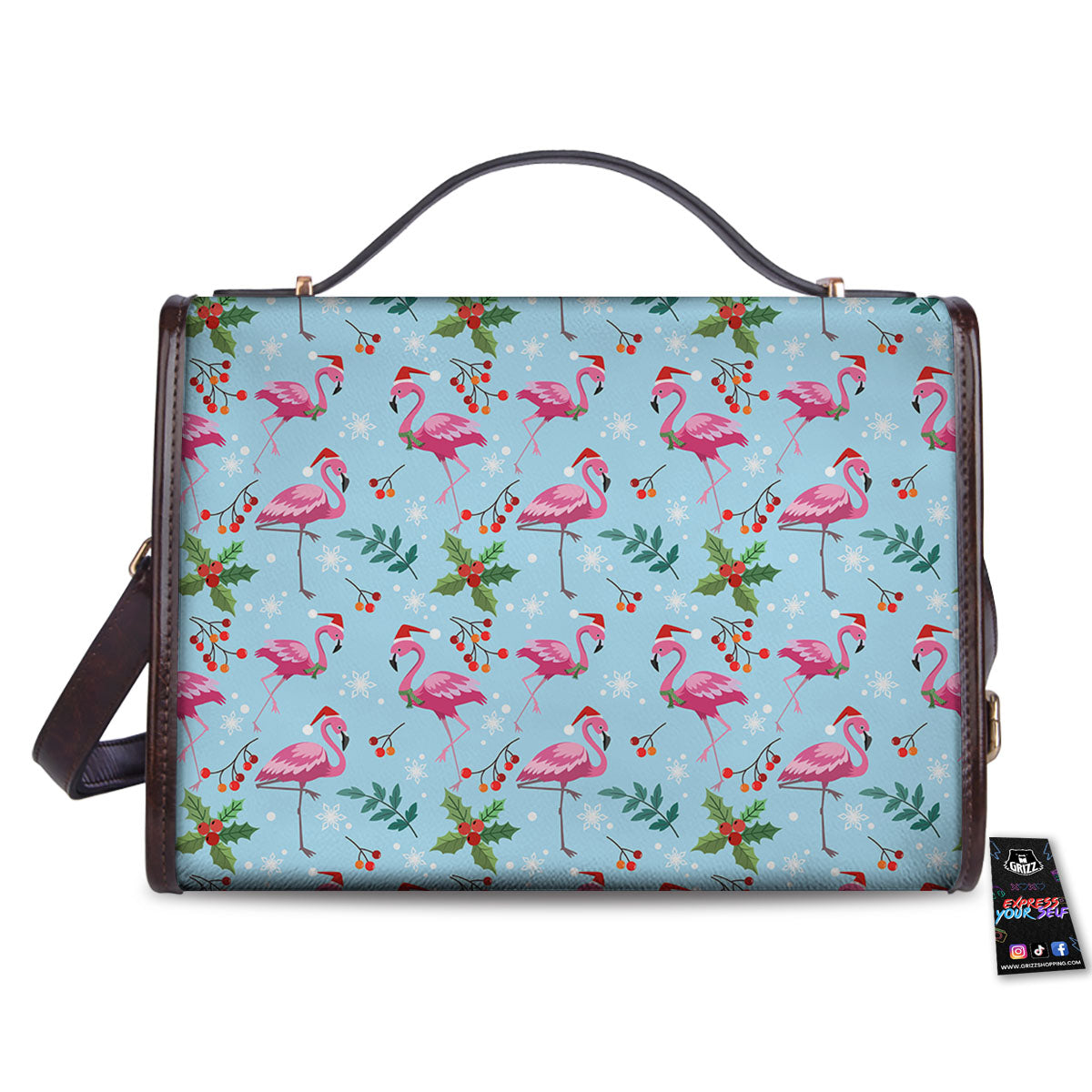 Christmas Flamingo Pink Print Pattern Women's Satchel Bag
