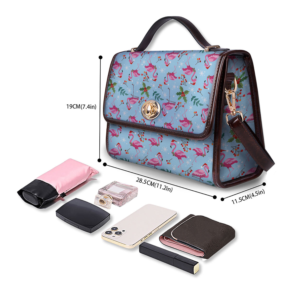 Christmas Flamingo Pink Print Pattern Women's Satchel Bag