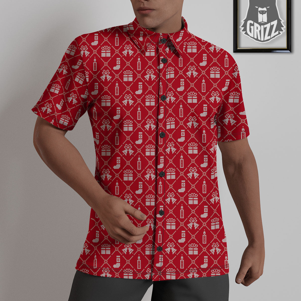 Christmas Gift Knitted Print Pattern Untucked Shirts-grizzshop