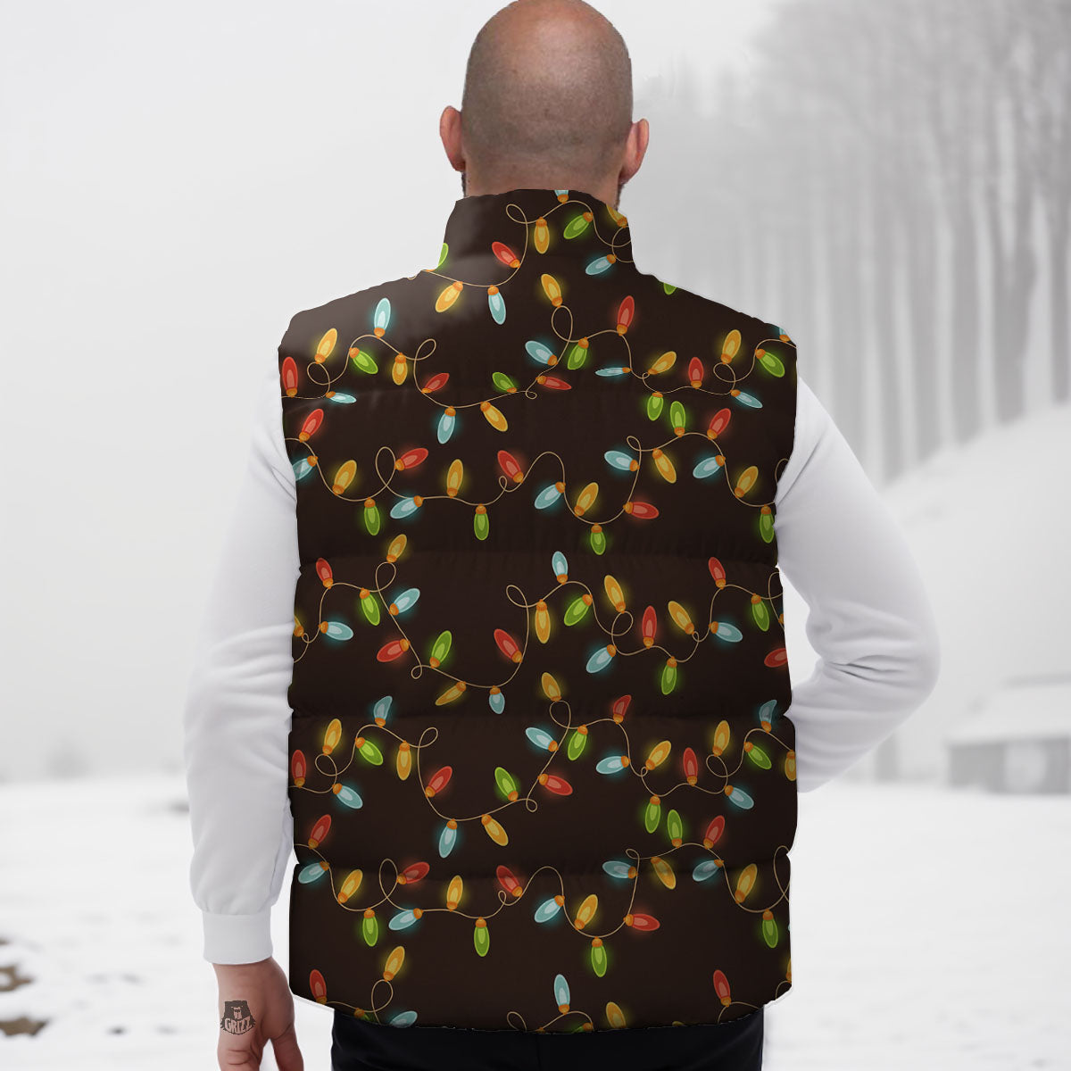 Christmas Lights Print Pattern Down Vest