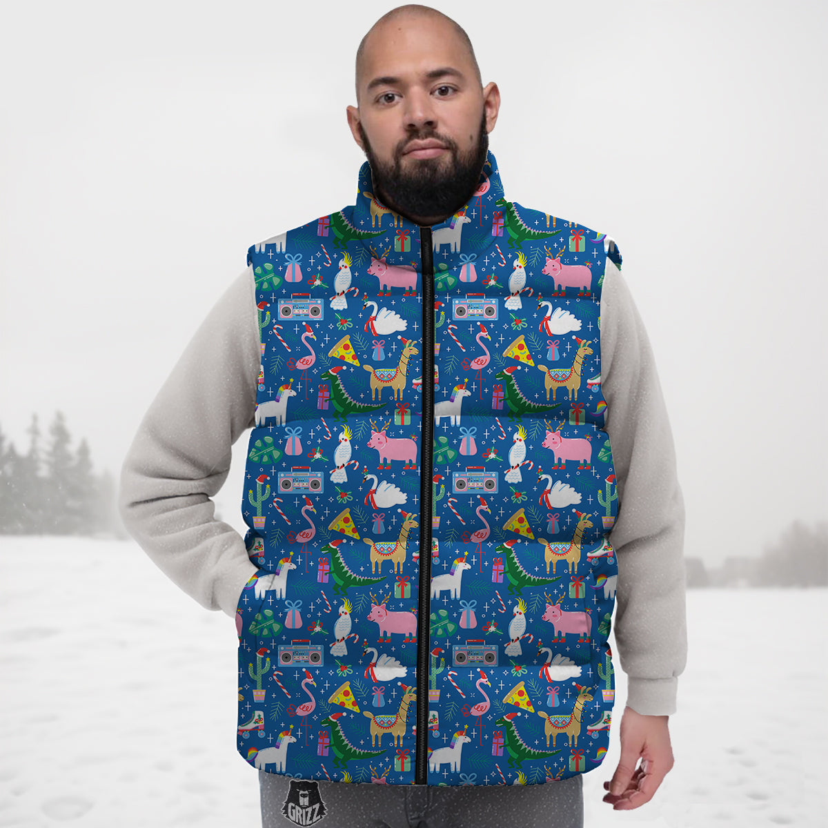 Christmas Party Funny Animals Print Pattern Down Vest