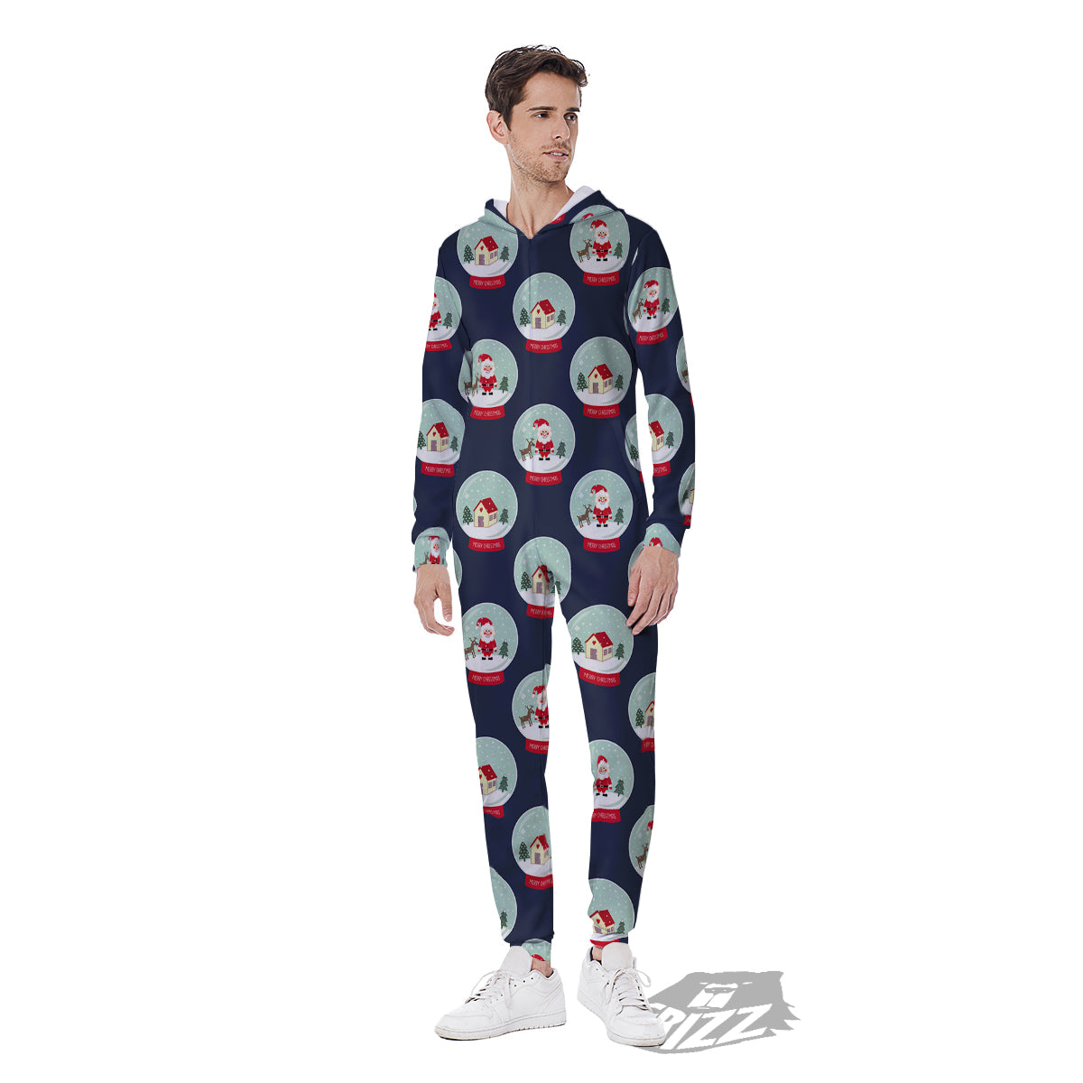 Christmas Snow Globe Print Pattern Men's Jumpsuit-grizzshop