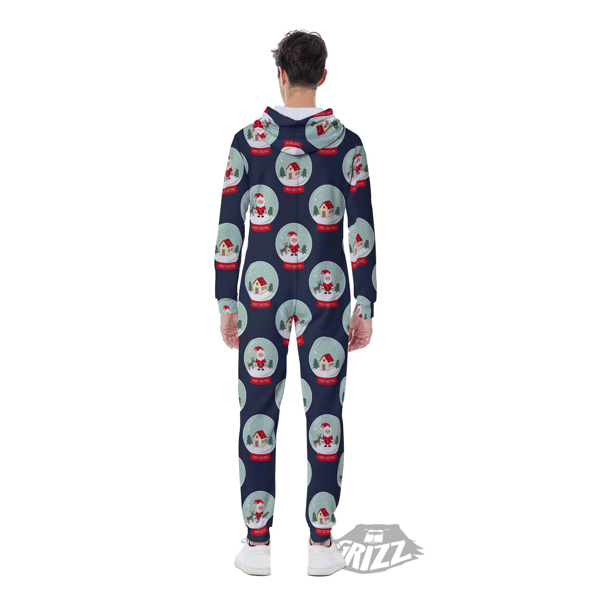 Christmas Snow Globe Print Pattern Men's Jumpsuit-grizzshop