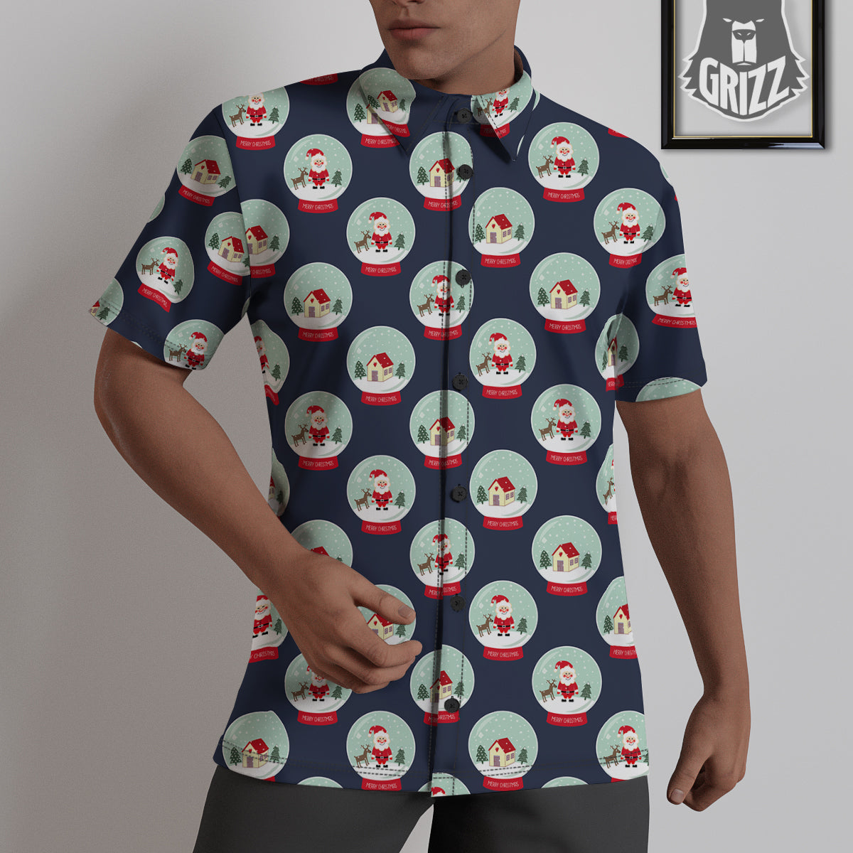 Christmas Snow Globe Print Pattern Untucked Shirts-grizzshop