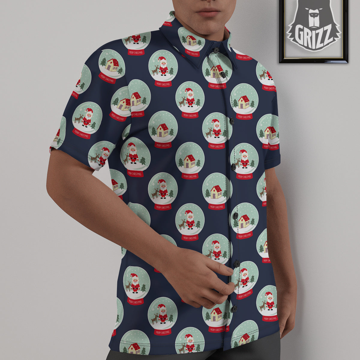 Christmas Snow Globe Print Pattern Untucked Shirts-grizzshop