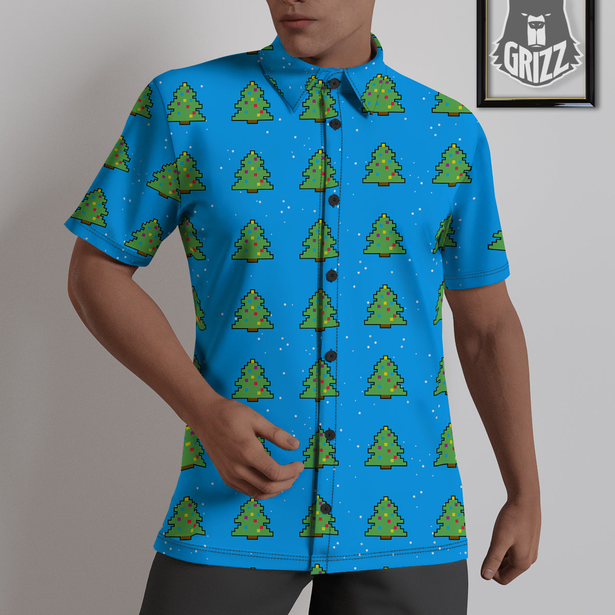 Christmas Tree 8-Bit Pixel Print Pattern Untucked Shirts-grizzshop