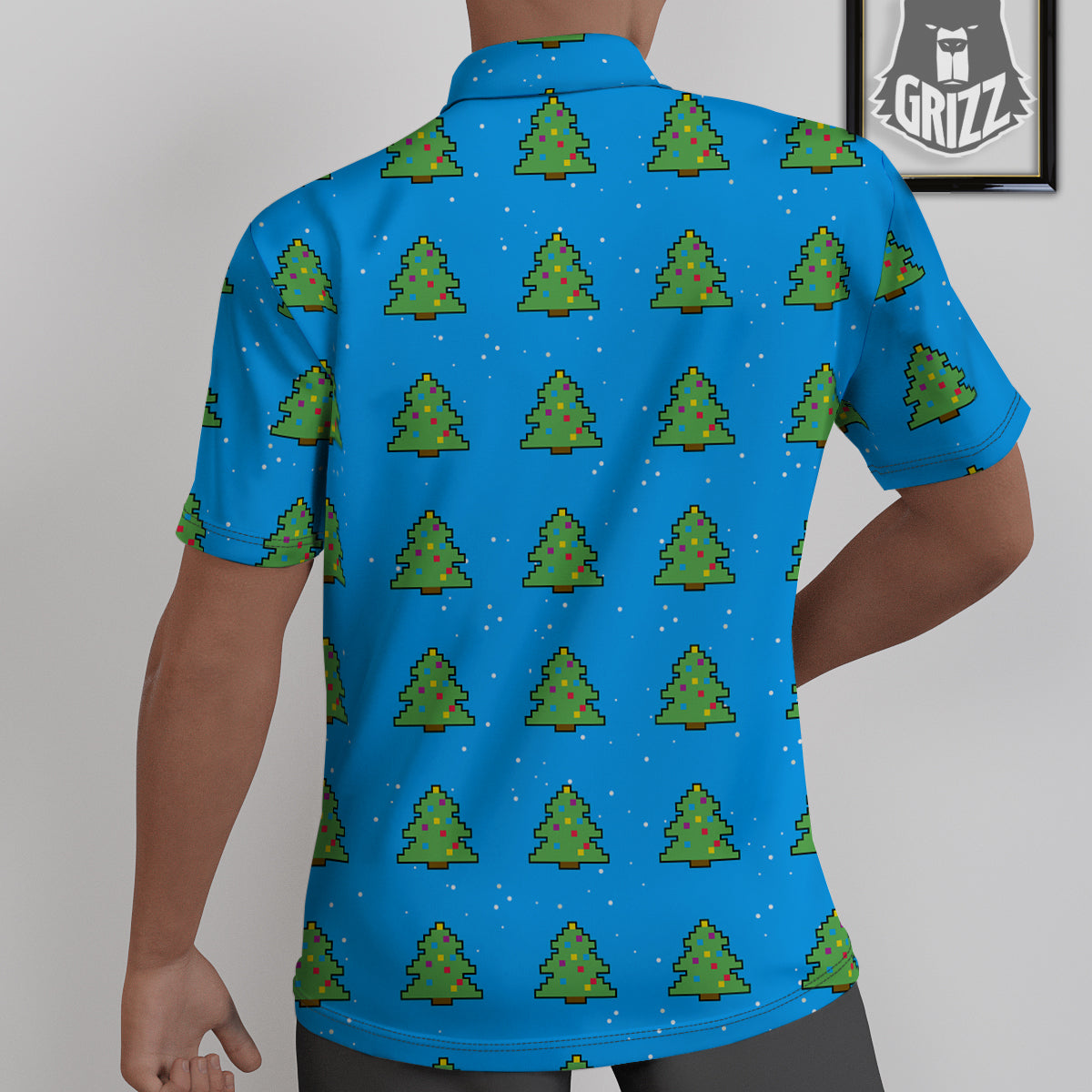 Christmas Tree 8-Bit Pixel Print Pattern Untucked Shirts-grizzshop