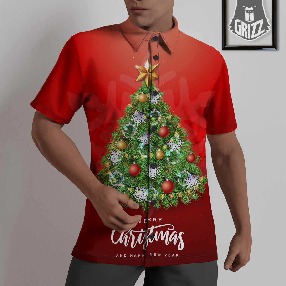 Christmas Tree Print Untucked Shirts-grizzshop